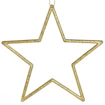 Artikel Goldene Baumschmuck Sterne mit Glitter, Weihnachtsdeko zum Hängen 12cm 12er-Set