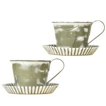 Artikel Deko Tasse Metalleffekt Weiß Vintage 2er-Set Ø9cm H8cm