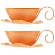Artikel Deko Tasse Metall Orange Ø16cm H9cm + Teller - Floristik21