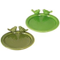Artikel Deko Teller Vogeltränke Keramik Grün 20,5cm Set 2 Stück Tischdeko Frühling