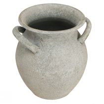 Artikel Deko Vase mit Griffen Metall Grau – Eleganter Übertopf im Landhaus-Stil für Floristik und Dekoration H13cm