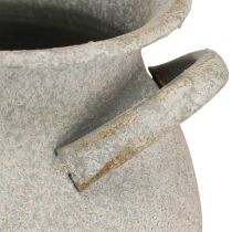 Artikel Deko Vase mit Griffen Metall Grau – Eleganter Übertopf im Landhaus-Stil für Floristik und Dekoration H13cm