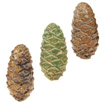 Deko Zapfen Keramik Set Grün Gelb Braun 8,5cm 6 St – Herbstdeko für Floristen