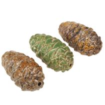 Artikel Deko Zapfen Keramik Set Grün Gelb Braun 8,5cm 6 St – Herbstdeko für Floristen