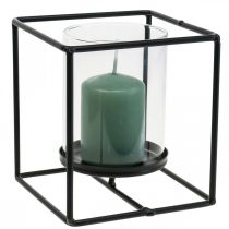 Deko Kerzenhalter Schwarz Metall Windlicht Glas 12×12×13cm