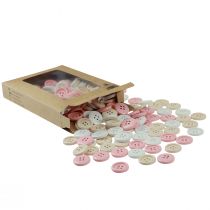 Artikel Deko Knöpfe zum Basteln Holz Ø2cm Creme Rosa Weiß 210 St