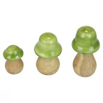 Deko Pilze Holz Holzpilze Hellgrün Glänzend H6/8/10cm 3er-Set