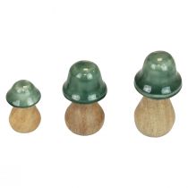 Deko Pilze Holzpilze Dunkelgrün Glänzend H6/8/10cm 3er-Set