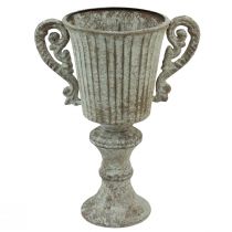 Artikel Deko Pokal Kelch Metall Antik Optik Braun Weiß für Pflanzen und Trockenblumen Ø12cm H26cm