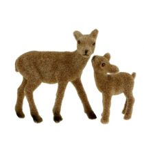 Deko Reh 10cm mit Kitz Braun beflockt Set