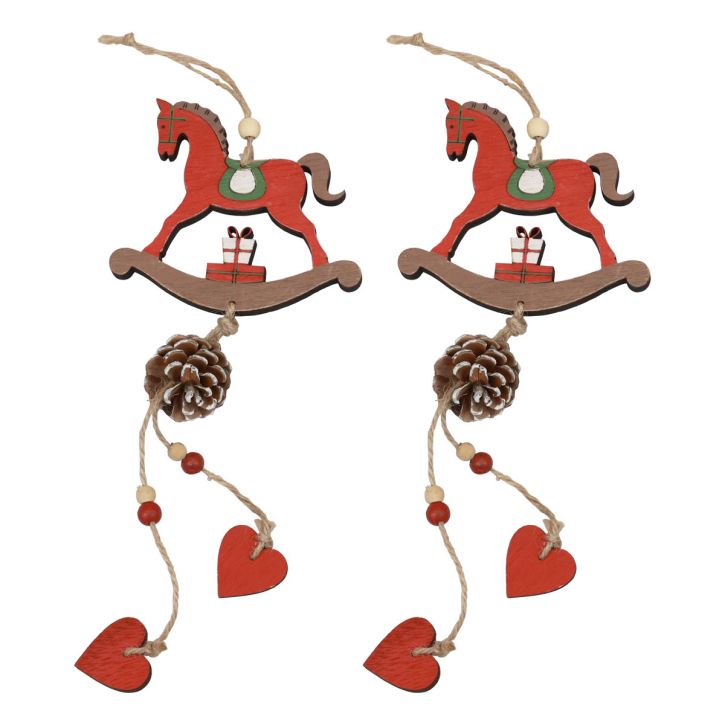 Deko Schaukelpferd Holz Hängedeko Weihnachten Rot 37cm 2St
