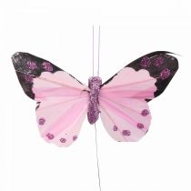 Artikel Deko-Schmetterling am Draht Federschmetterlinge Lila/Rosa 9,5cm 12St