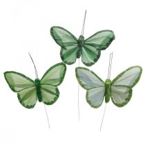 Deko-Schmetterlinge Grün Federschmetterlinge am Draht 10cm 12St