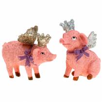Dekofigur Schwein mit Krone 9cm 2St