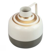 Artikel Charmante Metall Deko-Vase mit Henkel Vintage-Stil Creme/Grau/Gold Ø16cm H17cm für Trockenblumen & Kunstpflanzen
