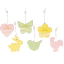 Artikel Holzanhänger Osterdekoration 7×7cm für Sträuße und Kränze, 6-teilig