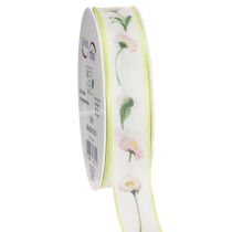 Artikel Geschenkband Bellis Blütenmuster Polyester 25mm x 20m Weiß
