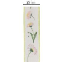 Artikel Geschenkband Bellis Blütenmuster Polyester 25mm x 20m Weiß