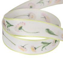 Artikel Geschenkband Bellis Blütenmuster Polyester 25mm x 20m Weiß