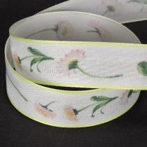 Artikel Geschenkband Bellis Blütenmuster Polyester 25mm x 20m Weiß
