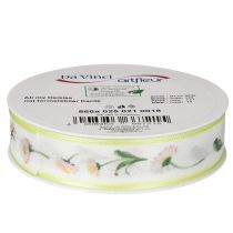 Artikel Geschenkband Bellis Blütenmuster Polyester 25mm x 20m Weiß