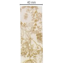 Artikel Geschenkband Polyester 40mm 20m Creme Gold Pflanzenmotive für Dekorationen