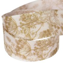 Artikel Geschenkband Polyester 40mm 20m Creme Gold Pflanzenmotive für Dekorationen