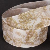 Artikel Geschenkband Polyester 40mm 20m Creme Gold Pflanzenmotive für Dekorationen