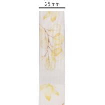 Artikel Dekoband Organzaband 25mm x 20m mit Blattzweig-Motiv in Weiß und Gelb für Innenbereich