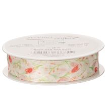 Artikel Geschenkband mit Tulpenmuster 2,5 cm x 18 m für Frühlingsdeko und kreatives Verpacken