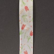 Artikel Geschenkband mit Tulpenmuster 2,5 cm x 18 m für Frühlingsdeko und kreatives Verpacken