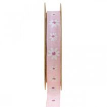 Dekoband Rosa mit Blumen Geschenkband 15mm 15m