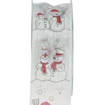 Geschenkband Weihnachten Schneemann Winter Rot Weiß 40mm 15m