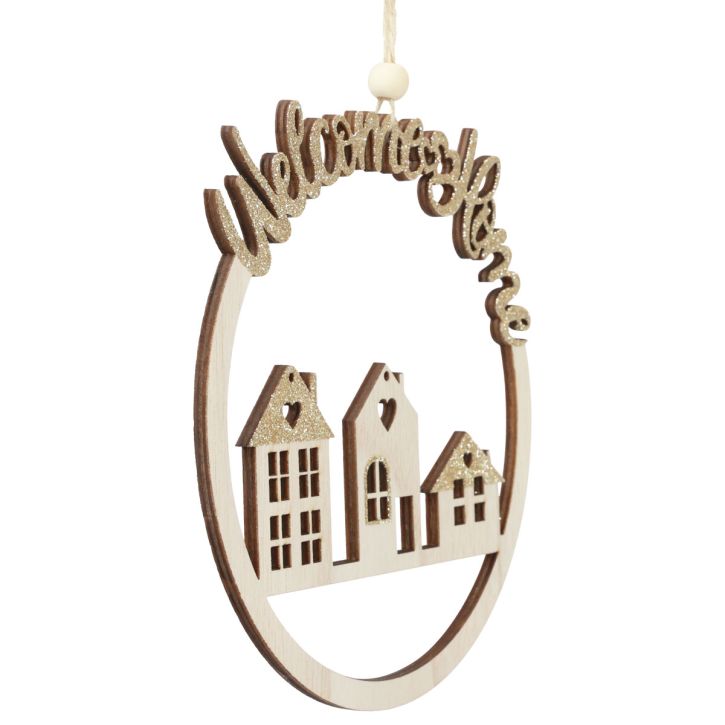 Artikel Dekohänger Holz Gold Glitzer Welcome Home Ø16,5cm 6St