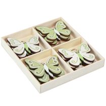 Artikel Dekohänger Schmetterling Holz Natur Grün 5×6cm 12 St - Frühlingsdeko für Floristen
