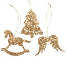 Dekohänger Holz Gold Glitter Christbaumschmuck 10cm 6St