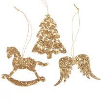 Artikel Dekohänger Holz Gold Glitter Christbaumschmuck 10cm 6St