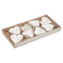 Artikel Dekohänger Holz Holzherzen Natur Weiß Gold Vintage 6cm 8 St