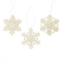 Dekohänger Holz Schneeflocken Deko Weiß Glitter Ø10cm 12St