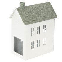 Artikel Dekohaus Metall Hausform 22cm Weiß mit Fenstern und Schornstein