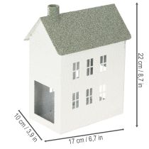 Artikel Dekohaus Metall Hausform 22cm Weiß mit Fenstern und Schornstein