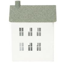 Artikel Dekohaus Metall Hausform 22cm Weiß mit Fenstern und Schornstein