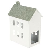 Artikel Dekohaus Metall Hausform 22cm Weiß mit Fenstern und Schornstein