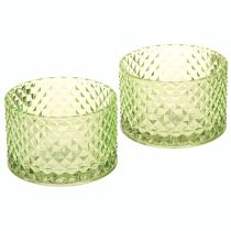 Artikel Dekoschale Glas Teelichthalter Grün Retro Ø10,5cm 2St - Stilvolle Tischdeko für Floristen