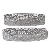 Artikel Dekoschale Metall Muster Grau Oval L36cm/33,5cm 2er-Set
