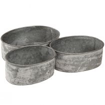 Artikel Dekoschale Metall Steckschale Oval Grau L22,5/19,5/16cm 3er-Set
