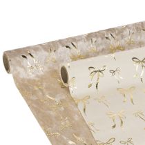 Artikel Tischband Dekostoff Beige Creme mit goldenen Schleifen 120x35cm