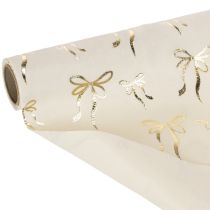 Artikel Tischband Dekostoff Beige Creme mit goldenen Schleifen 120x35cm