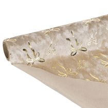 Artikel Tischband Dekostoff Beige Creme mit goldenen Schleifen 120x35cm