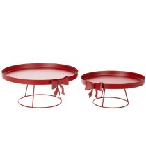 Artikel Dekotablett-Set aus Metall mit Schleife, 25 cm und 30 cm, rot, 2-teilig